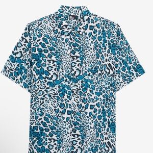 The Kooples NWT Teal and Black Leopard Print Men’s Shirt size Small Relaxed fit